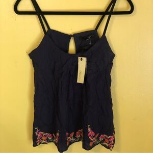 Vague Lips Womens Scoop Neck Sleeveless Floral Embroidery Tank Blue Small NWT